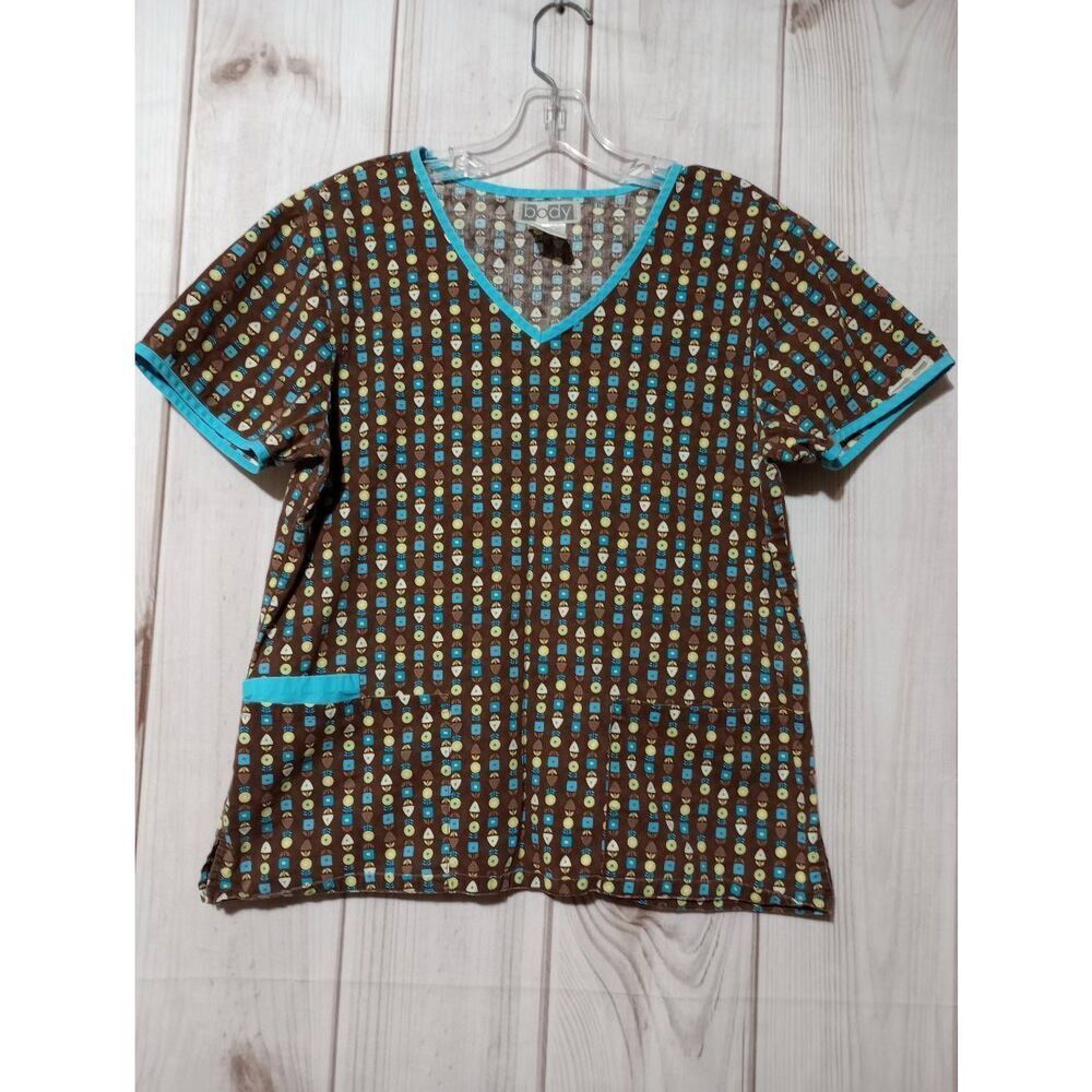 Cherokee Scrub Top‎ Ladies Medium Brown Aquamarine